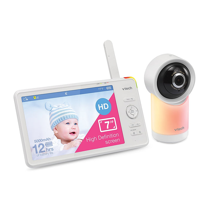 VTech - 1080p Smart WiFi Remote Access 360 Degree Pan & Tilt Video Baby Monitor with 7” Display, Night Light - White_2