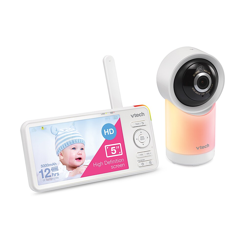 VTech - 1080p Smart WiFi Remote Access 360 Degree Pan & Tilt Video Baby Monitor with 5” Display, Night Light - White_1