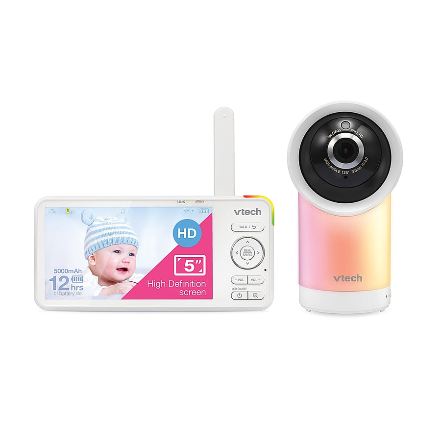 VTech - 1080p Smart WiFi Remote Access 360 Degree Pan & Tilt Video Baby Monitor with 5” Display, Night Light - White_0