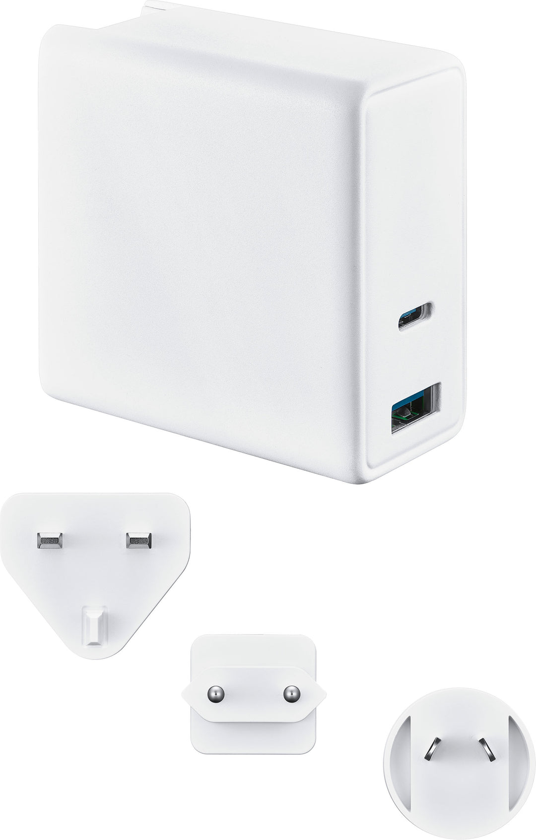 Insignia™ - 72.5W 2-Port USB-C/USB Foldable Wall Charger with International Plugs for Laptops, Smartphone, Tablet and More - White_0