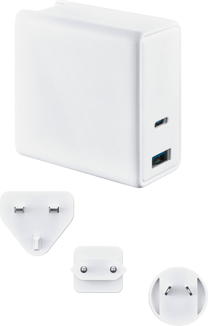 Insignia™ - 72.5W 2-Port USB-C/USB Foldable Wall Charger with International Plugs for Laptops, Smartphone, Tablet and More - White_0