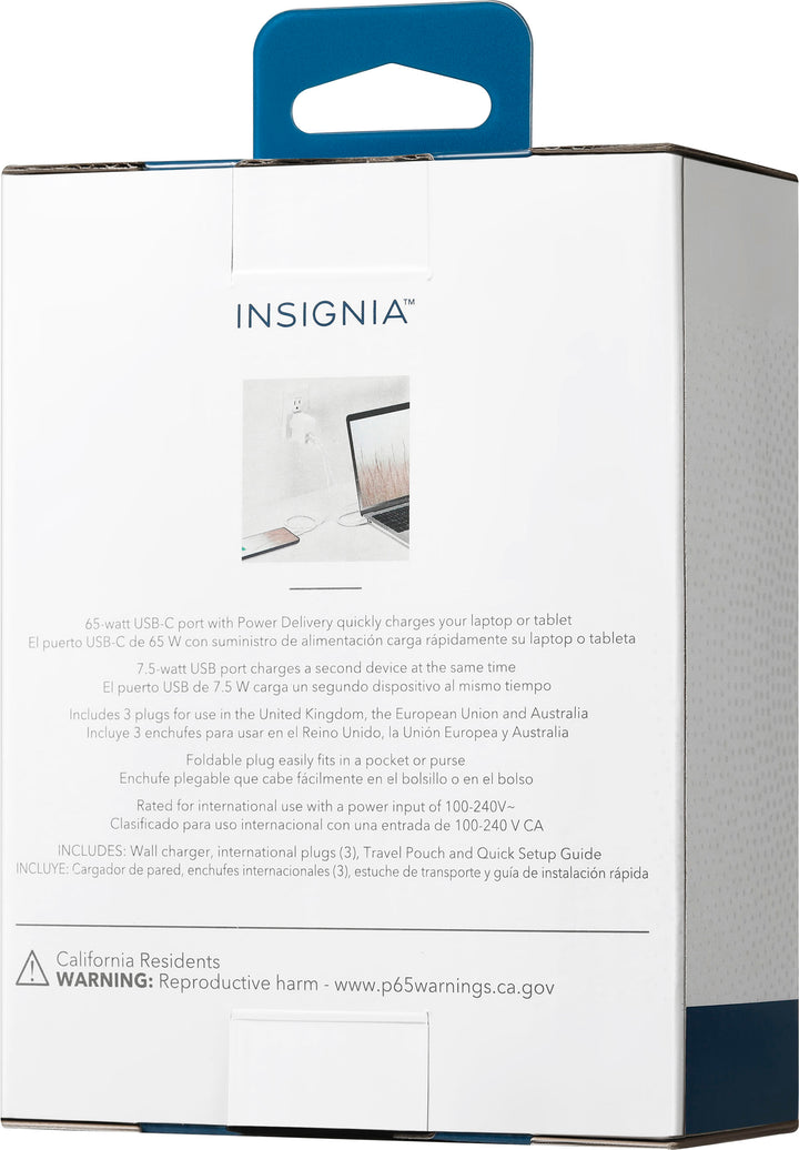 Insignia™ - 72.5W 2-Port USB-C/USB Foldable Wall Charger with International Plugs for Laptops, Smartphone, Tablet and More - White_6