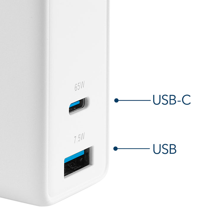 Insignia™ - 72.5W 2-Port USB-C/USB Foldable Wall Charger with International Plugs for Laptops, Smartphone, Tablet and More - White_2
