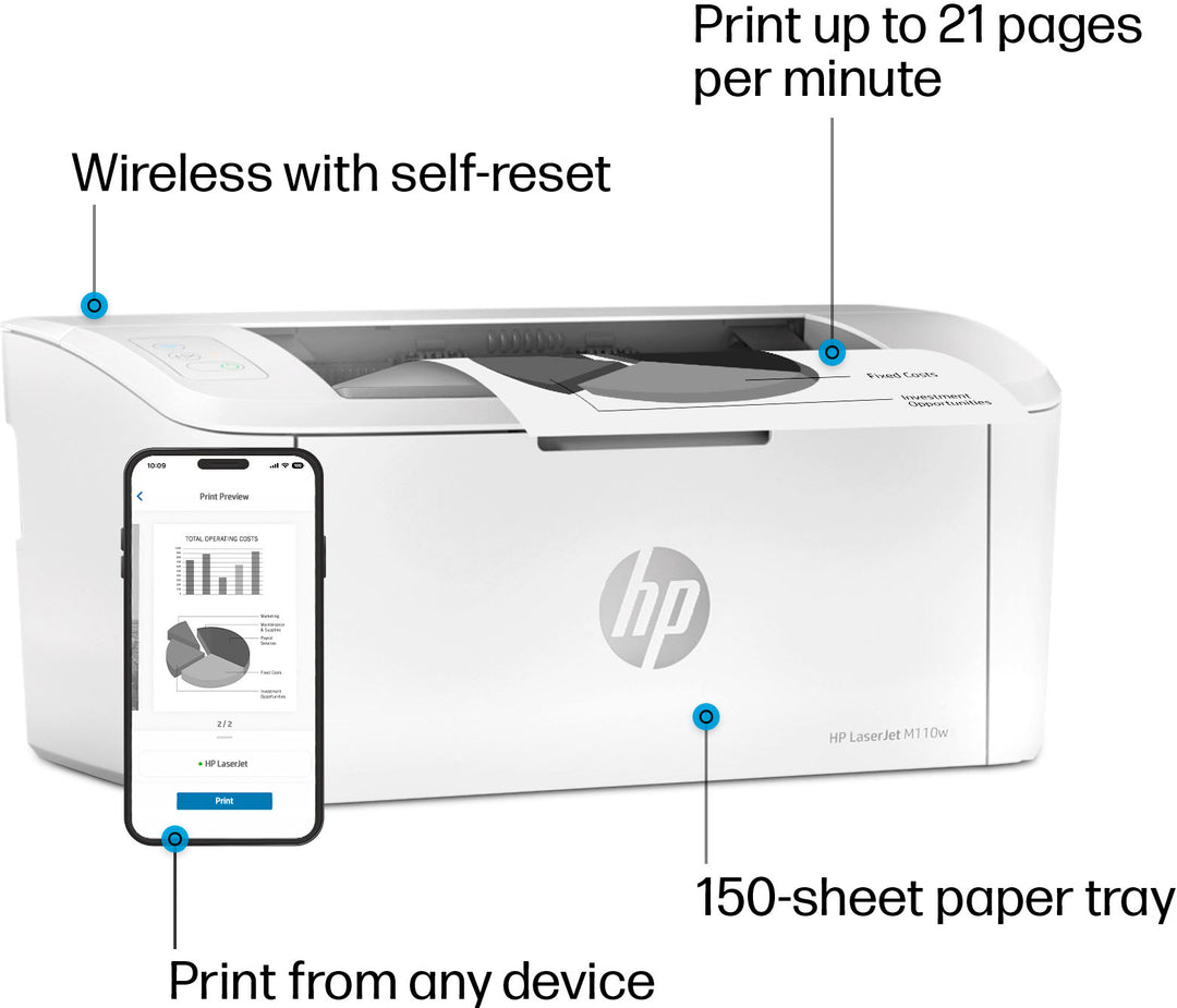 HP - LaserJet M110w Wireless Black and White Laser Printer - White_8