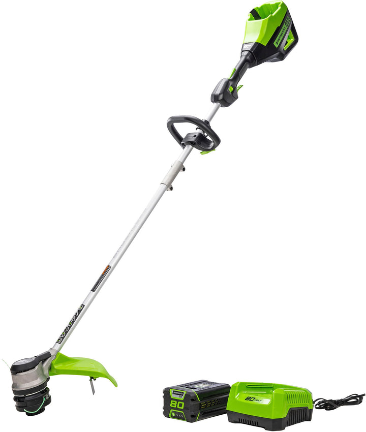 Greenworks - 80-Volt Brushless String Trimmer with 2.0 Ah Battery and Charger - Green_0