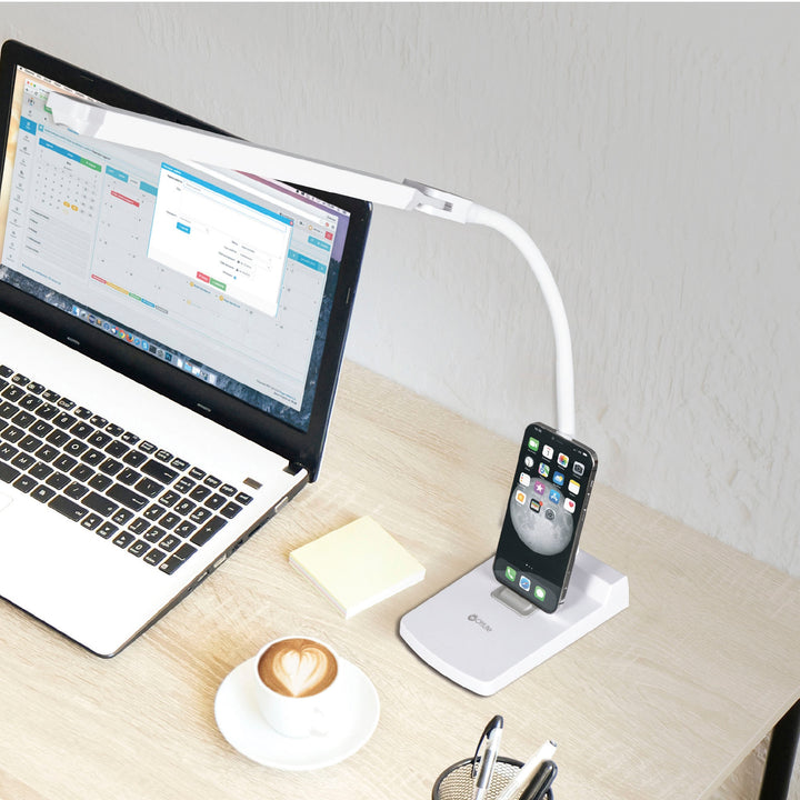 OttLite - Swivel LED Desk Lamp with USB Charging and Stand - White_6