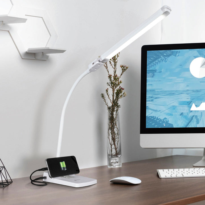 OttLite - Swivel LED Desk Lamp with USB Charging and Stand - White_4