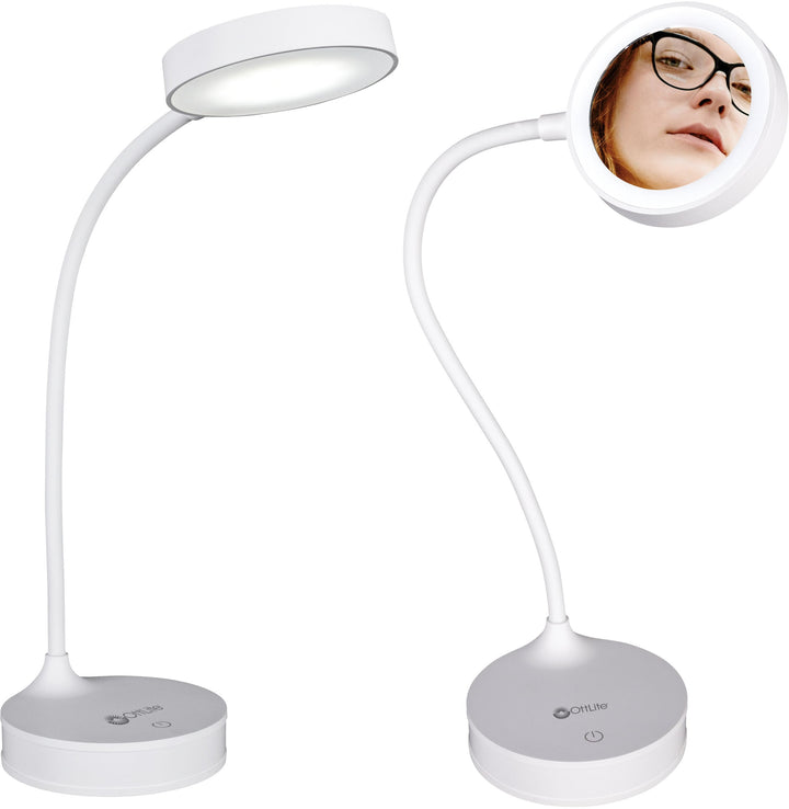 OttLite - Rechargeable LED Desk Lamp with Lighted Mirror - White_0