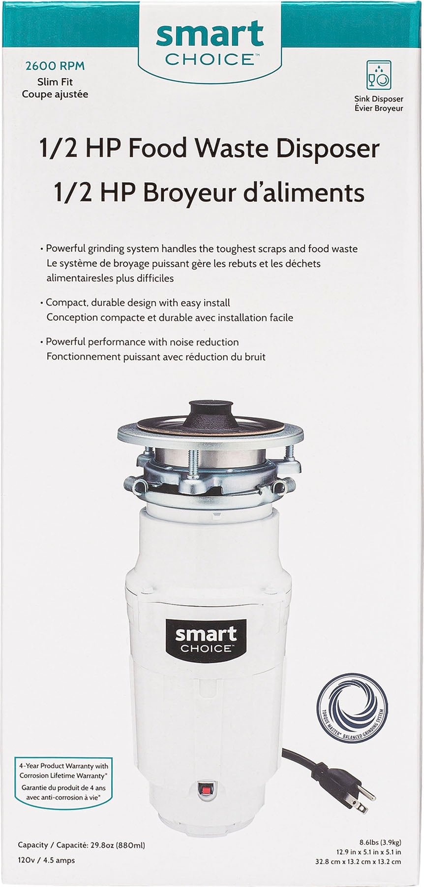 Smart Choice 1/2HP Corded Garbage Disposal - White_3