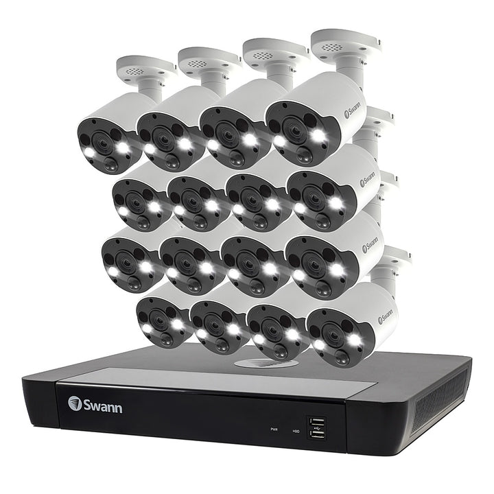 Swann - Pro 16-Channel, 16-Cameras Indoor/Outdoor Wired 4K Ultra HD 2TB NVR Security Surveillance System - White_0