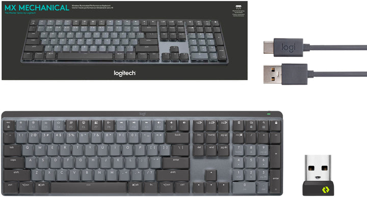 Logitech - MX Mechanical Full size Wireless Mechanical Clicky Switch Keyboard for Windows/macOS with Backlit Keys - Graphite_1