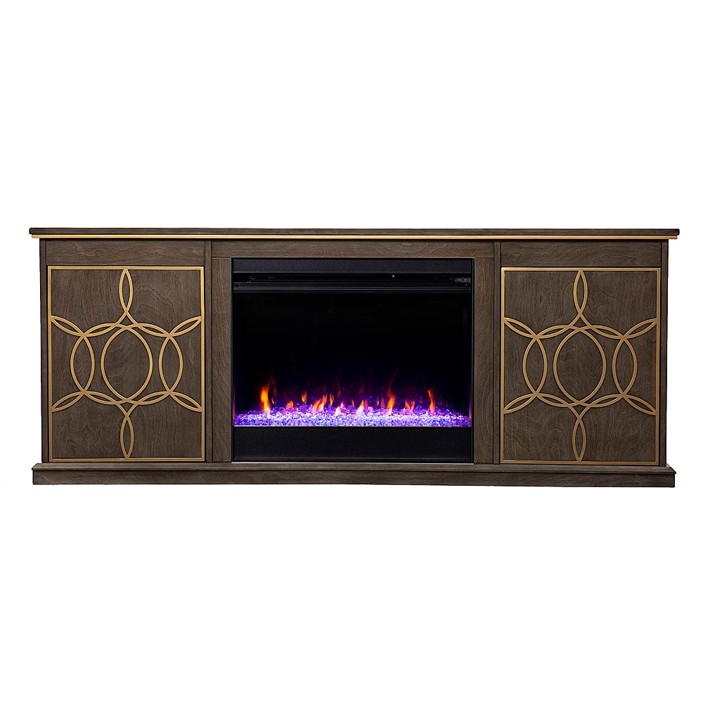 SEI Furniture - Yardlynn Fireplace Entertainment Center for Most Flat-Panel TVs Up to 58" - Brown and gold finish_1