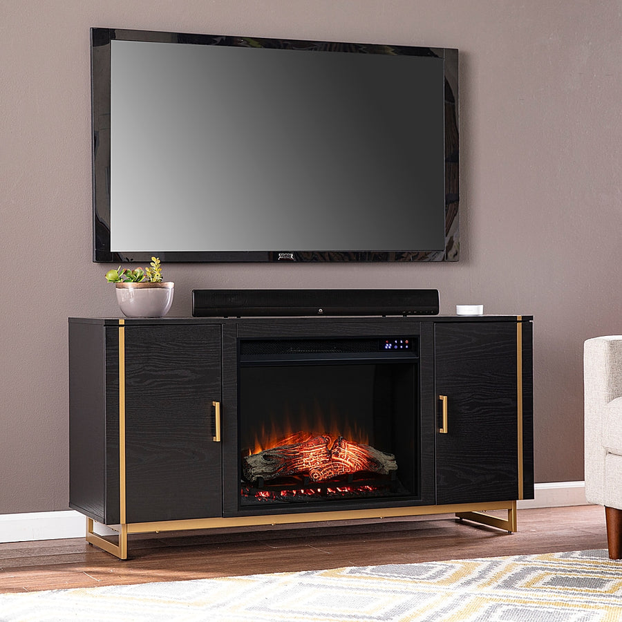 SEI Furniture - Biddenham Fireplace Entertainment Center for Most Flat-Panel TVs Up to 52" - Black and gold finish_0