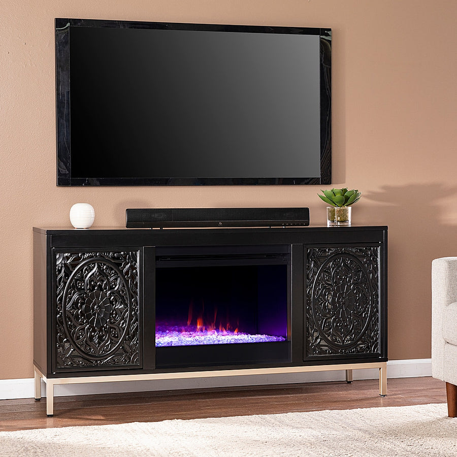 SEI Furniture - Winsterly Fireplace Entertainment Center for Most Flat-Panel TVs Up to 56" - Black and champagne finish_0