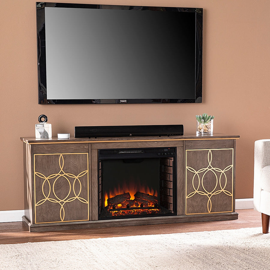 SEI Furniture - Yardlynn Fireplace Entertainment Center for Most Flat-Panel TVs Up to 58" - Brown and gold finish_0