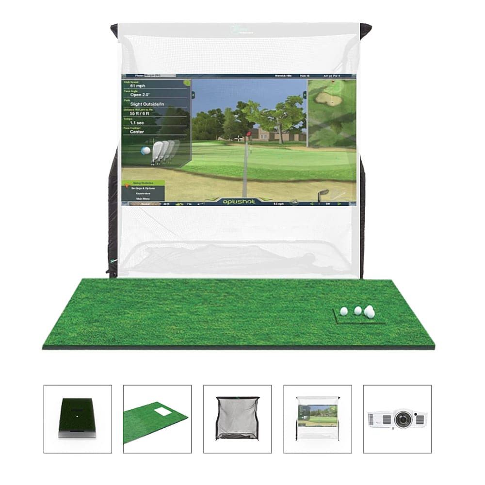 OptiShot - Golf In a Box 3 - Golf Simulator (Includes projector, screen, infared sensor, mat, & net) - Multicolor_0