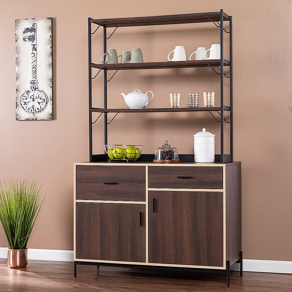 SEI Furniture - Attingham Kitchen Storage Shelf - Brown, black, and natural finish_0