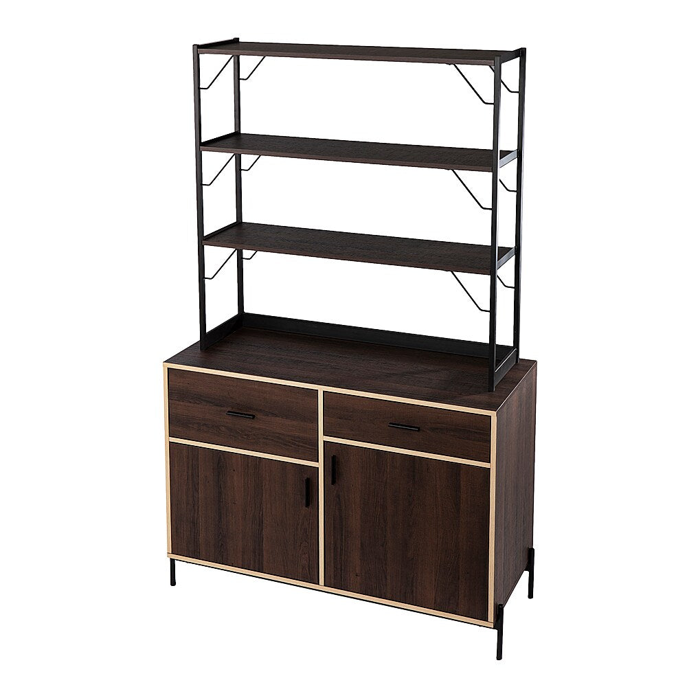 SEI Furniture - Attingham Kitchen Storage Shelf - Brown, black, and natural finish_2