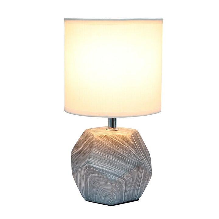 Simple Designs - Round Prism Mini Table Lamp with White Fabric Shade - Marbled_1