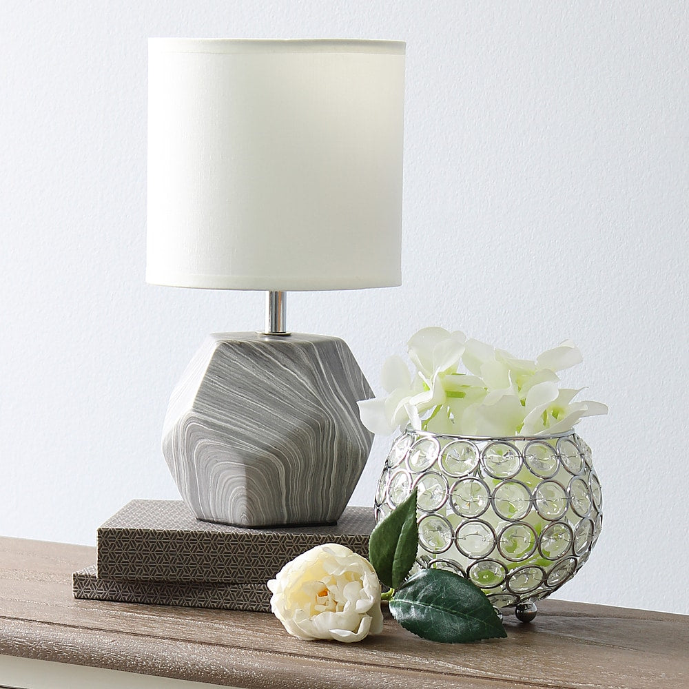 Simple Designs - Round Prism Mini Table Lamp with White Fabric Shade - Marbled_7