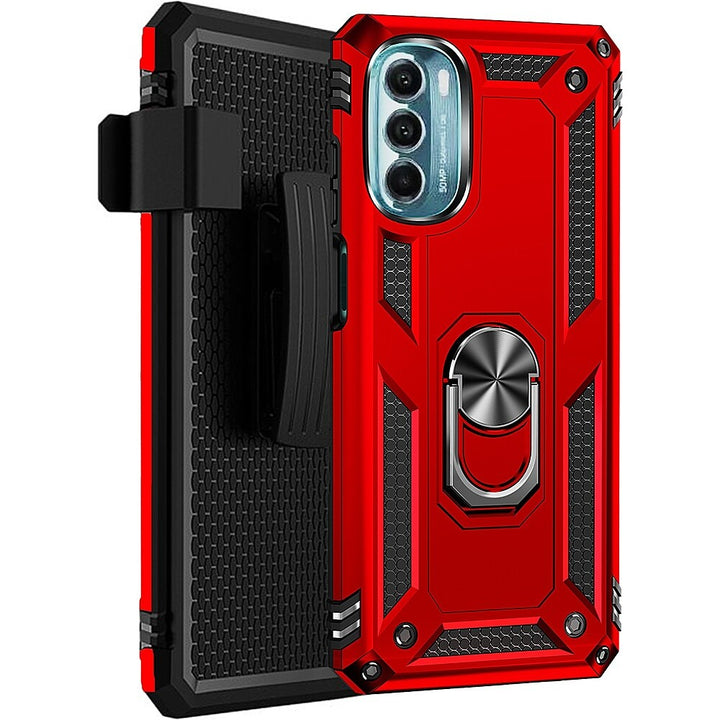 SaharaCase - Military Kickstand with Belt Clip Case for Motorola Moto G 5G (2022) - Red_5