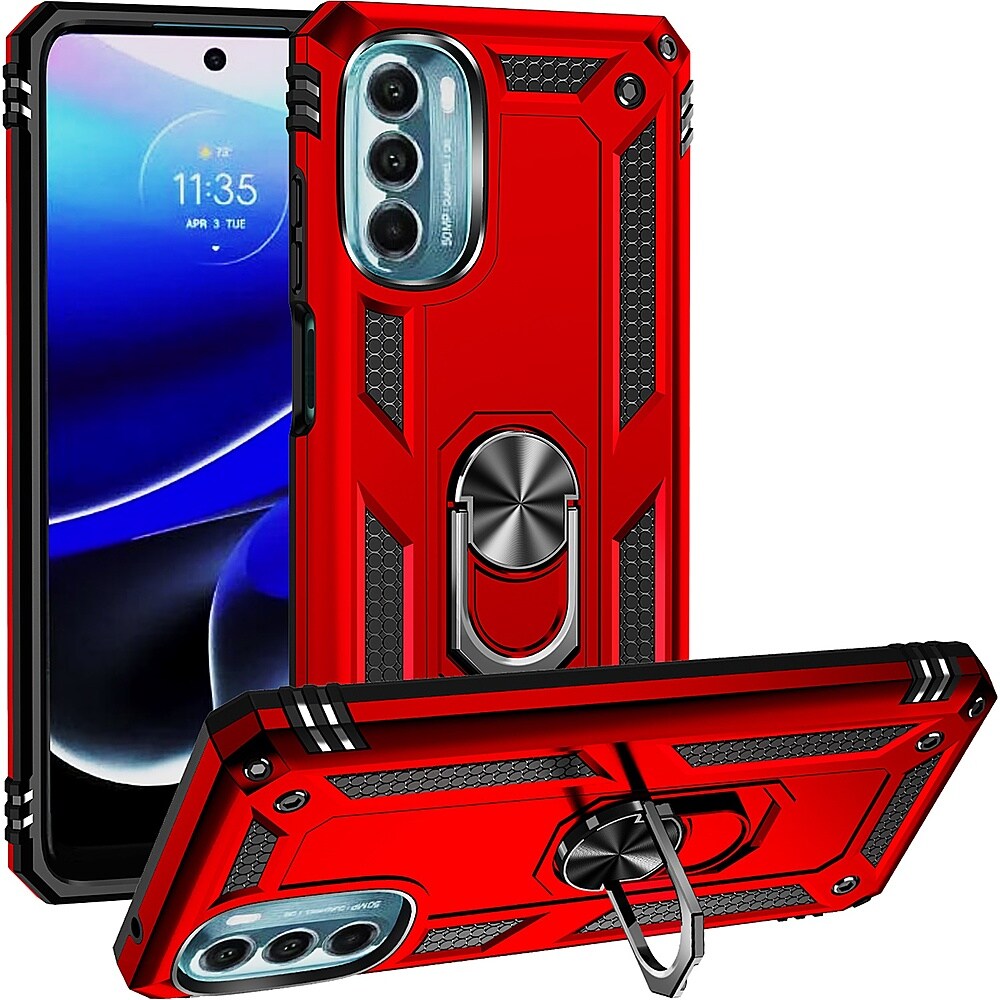 SaharaCase - Military Kickstand with Belt Clip Case for Motorola Moto G 5G (2022) - Red_3