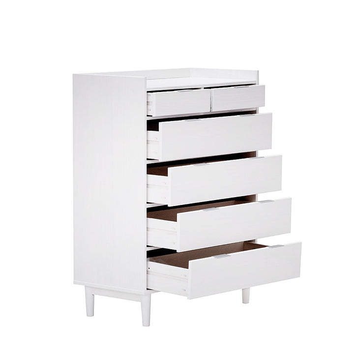 Walker Edison - Mid Century Modern Solid Wood Tray-Top 6-Drawer Dresser - White_3