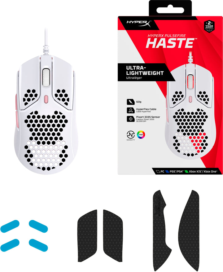 HyperX - Pulsefire Haste Lightweight Wired Optical Gaming Mouse with RGB Lighting - White and pink_8