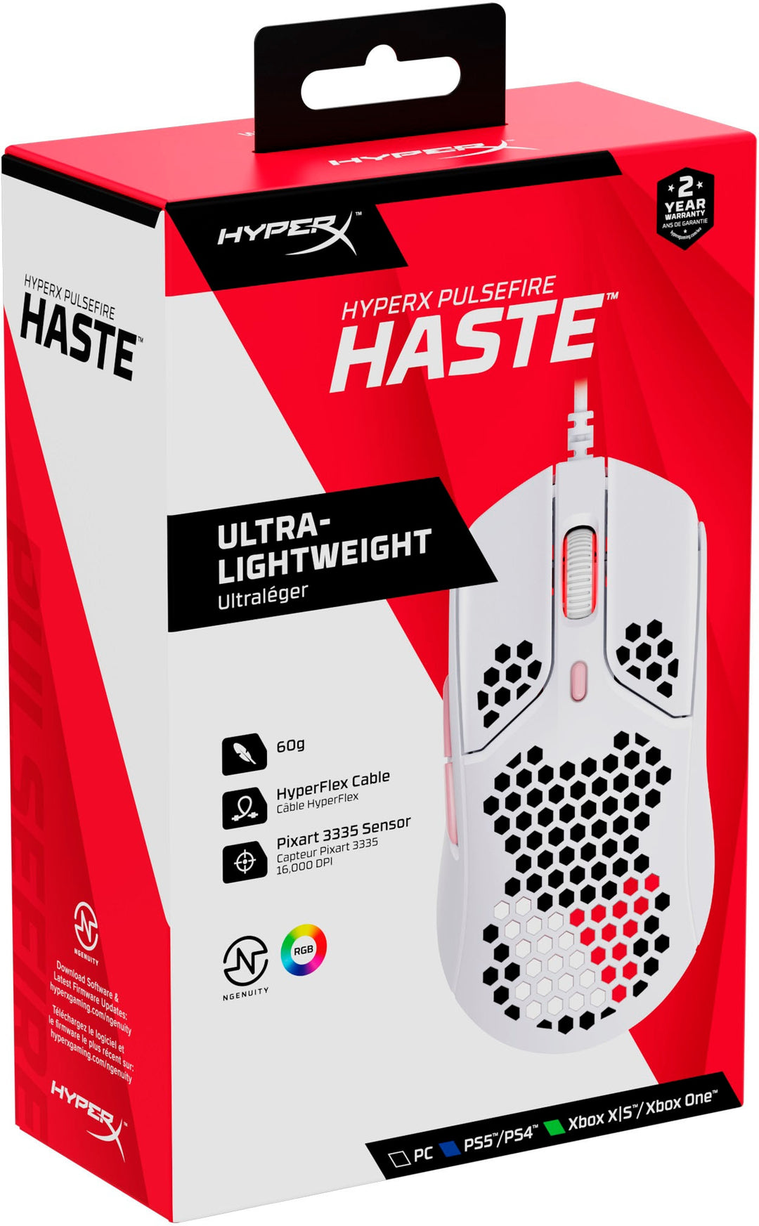 HyperX - Pulsefire Haste Lightweight Wired Optical Gaming Mouse with RGB Lighting - White and pink_9