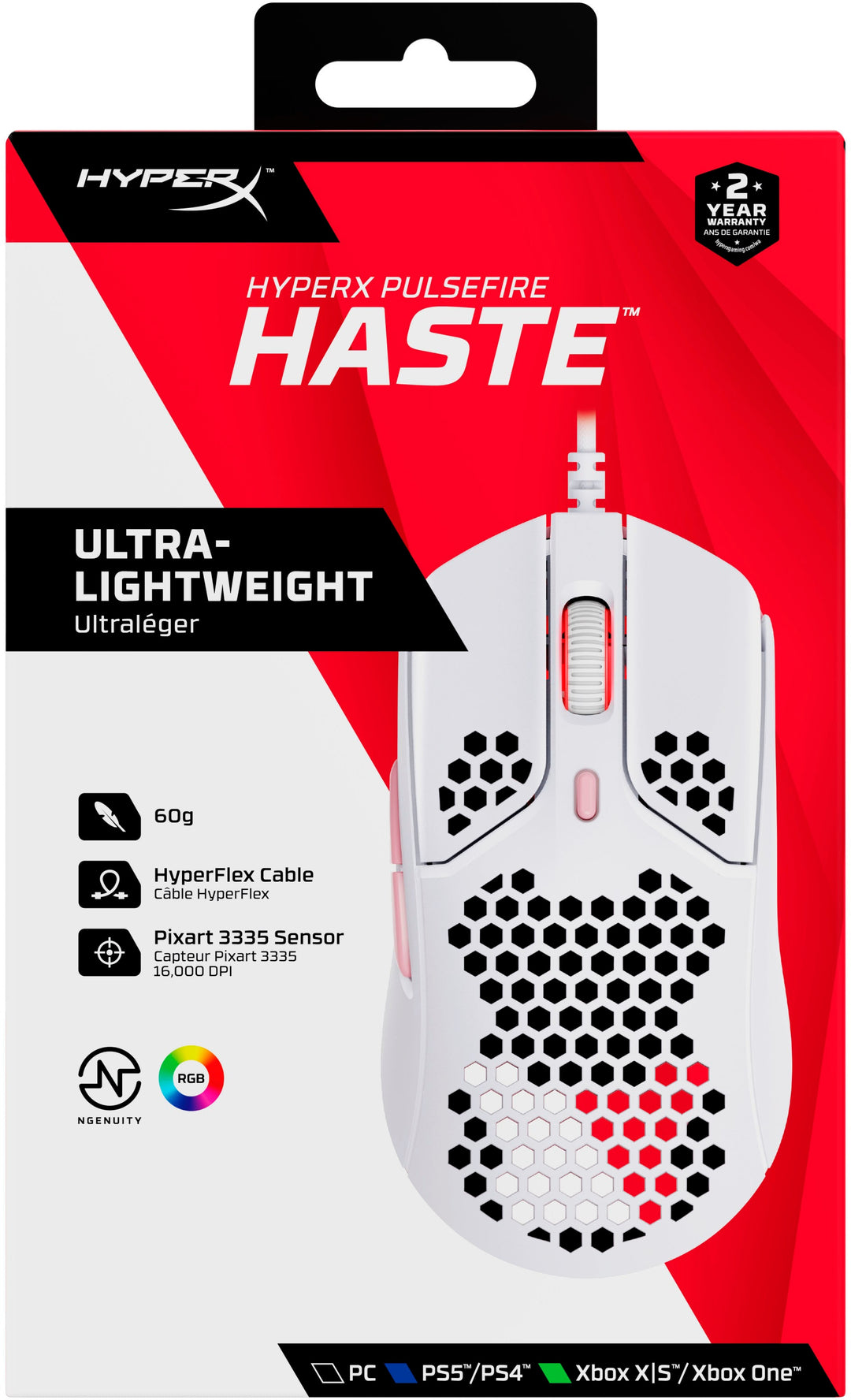 HyperX - Pulsefire Haste Lightweight Wired Optical Gaming Mouse with RGB Lighting - White and pink_6