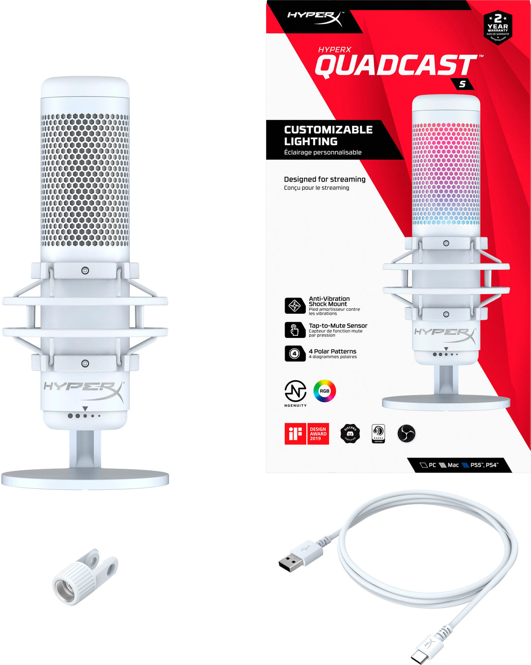 HyperX - QuadCast S Wired Multi-Pattern USB Electret Condenser Microphone_3
