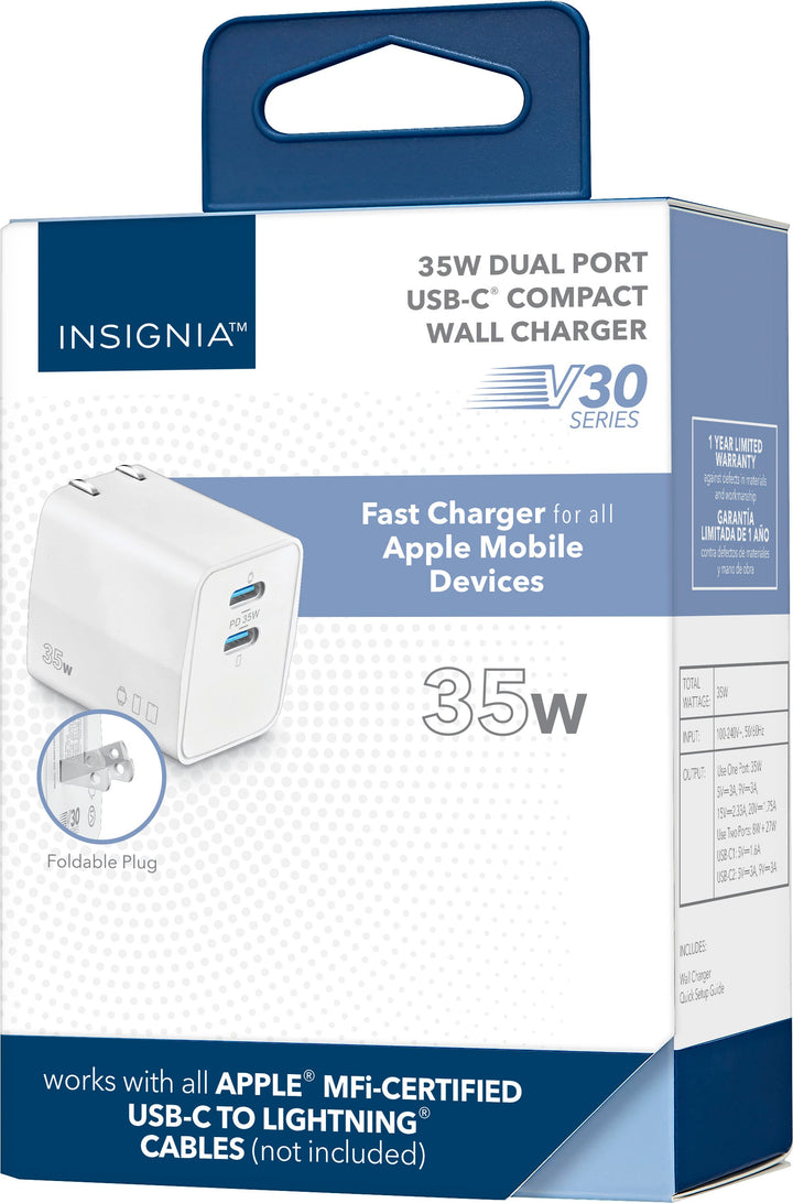 Insignia™ - 35W Dual Port USB-C Compact Wall Charger for Apple Mobile Devices - White_9