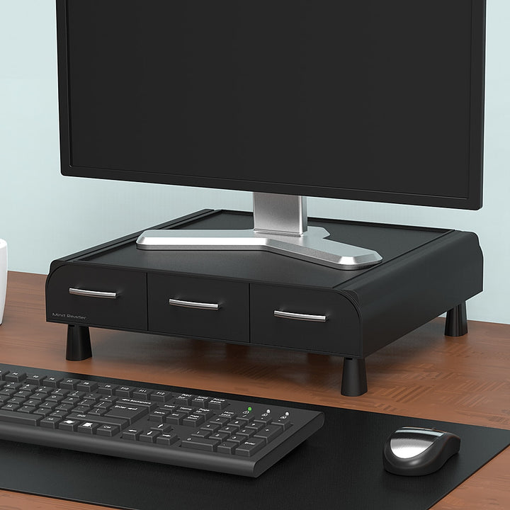 Mind Reader - 3 Drawer Monitor Stand and Desk Organizer - Black_1