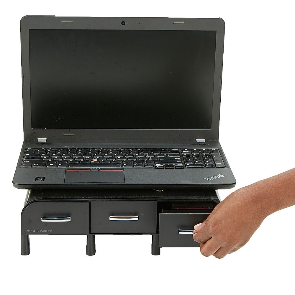 Mind Reader - 3 Drawer Monitor Stand and Desk Organizer - Black_2