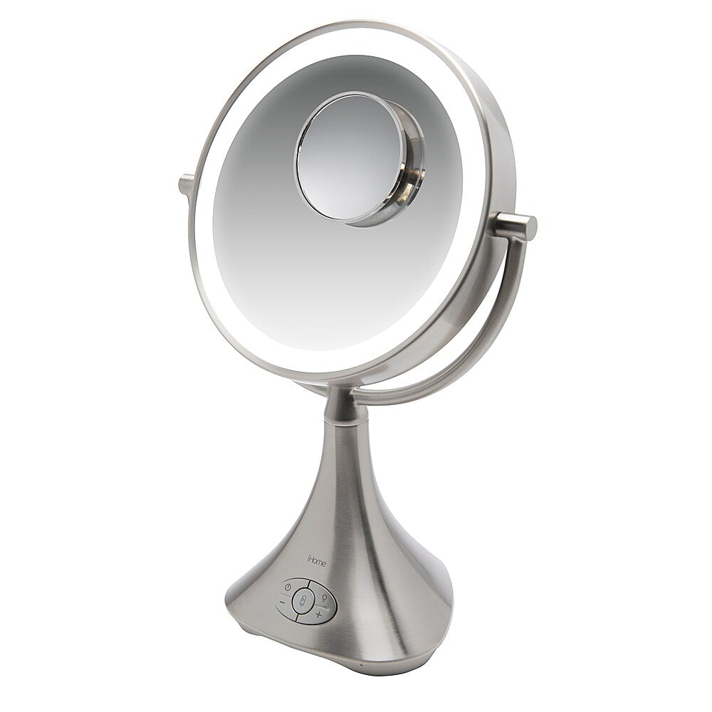iHome - LUX PRO Rechargeable Vanity Speaker with Bluetooth, Speakerphone, and USB Charging - Silver/Nickel_1