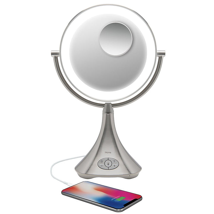 iHome - LUX PRO Rechargeable Vanity Speaker with Bluetooth, Speakerphone, and USB Charging - Silver/Nickel_8