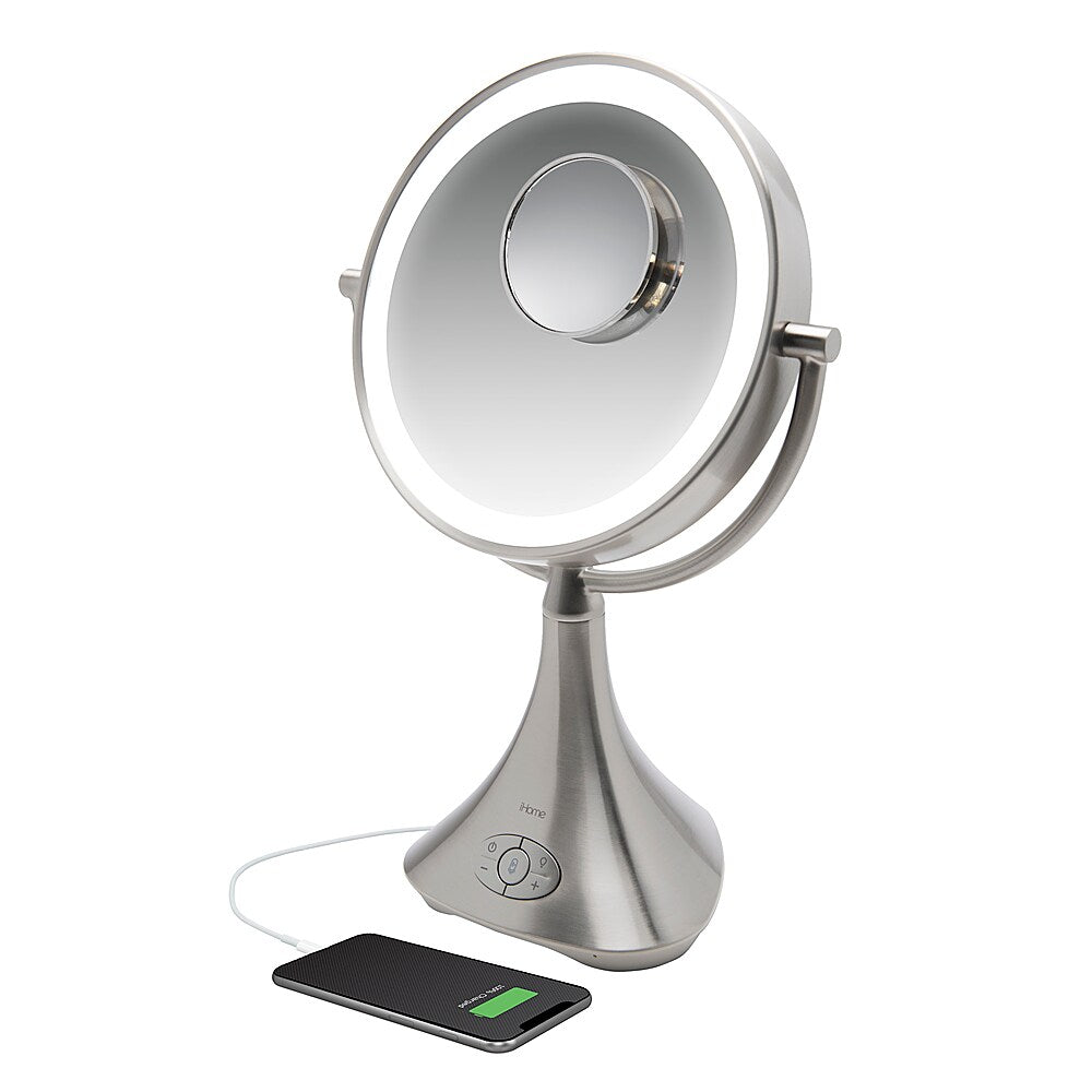 iHome - LUX PRO Rechargeable Vanity Speaker with Bluetooth, Speakerphone, and USB Charging - Silver/Nickel_3