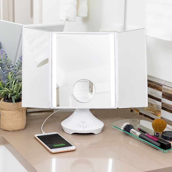 iHome - REFLECT TRIFOLD Vanity Speaker with Bluetooth, Speakerphone, and USB Charging - White_5