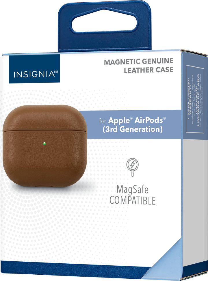 Insignia™ - Magnetic Leather Case for Apple AirPods (3rd Generation) - Brown_8