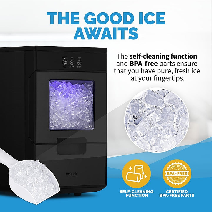 NewAir - 44lb. Nugget Countertop Ice Maker with Self-Cleaning Function - Black stainless steel_1