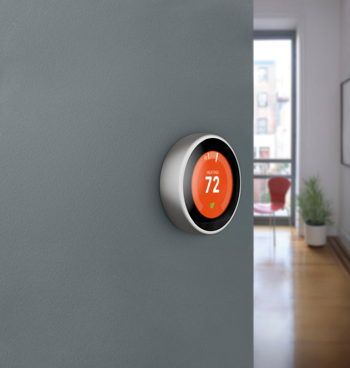 Google - Nest Learning Smart Wifi Thermostat - Polished Steel_1