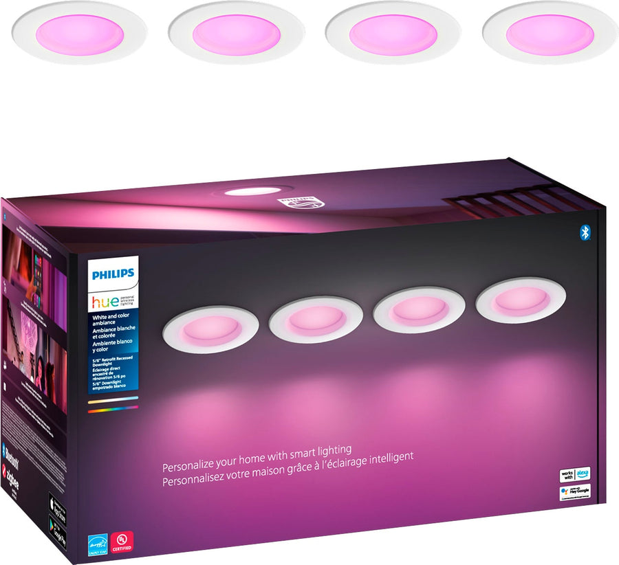 Philips - Hue White and Color Ambiance 5-6" High Lumen Recessed Downlight (4-pack) - White_0