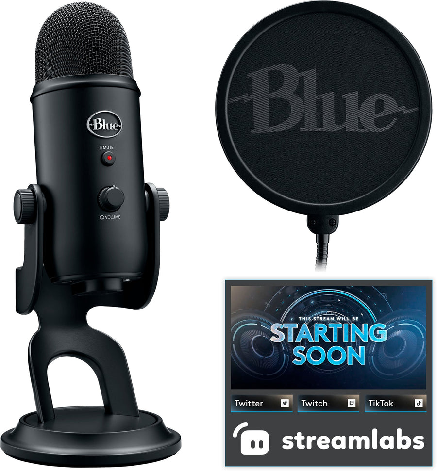 Logitech - Blue Yeti Game Streaming USB Condenser Microphone Kit with Blue VO!CE, Exclusive Streamlabs Themes, Custom Pop Filter_0