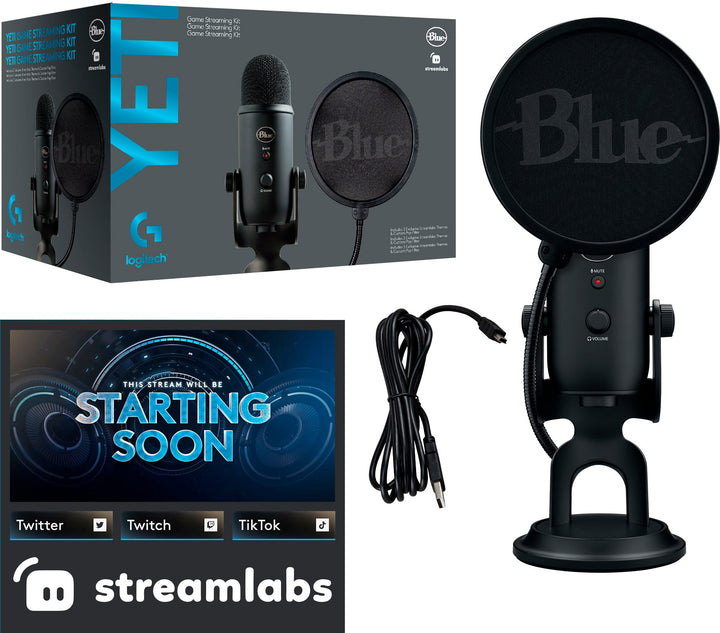 Logitech - Blue Yeti Game Streaming USB Condenser Microphone Kit with Blue VO!CE, Exclusive Streamlabs Themes, Custom Pop Filter_1