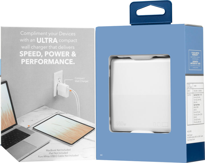 Insignia™ - 140W Dual Port USB-C Compact Wall Charger Kit for MacBook Pro 16”, Smartphone, and Tablet - White_6