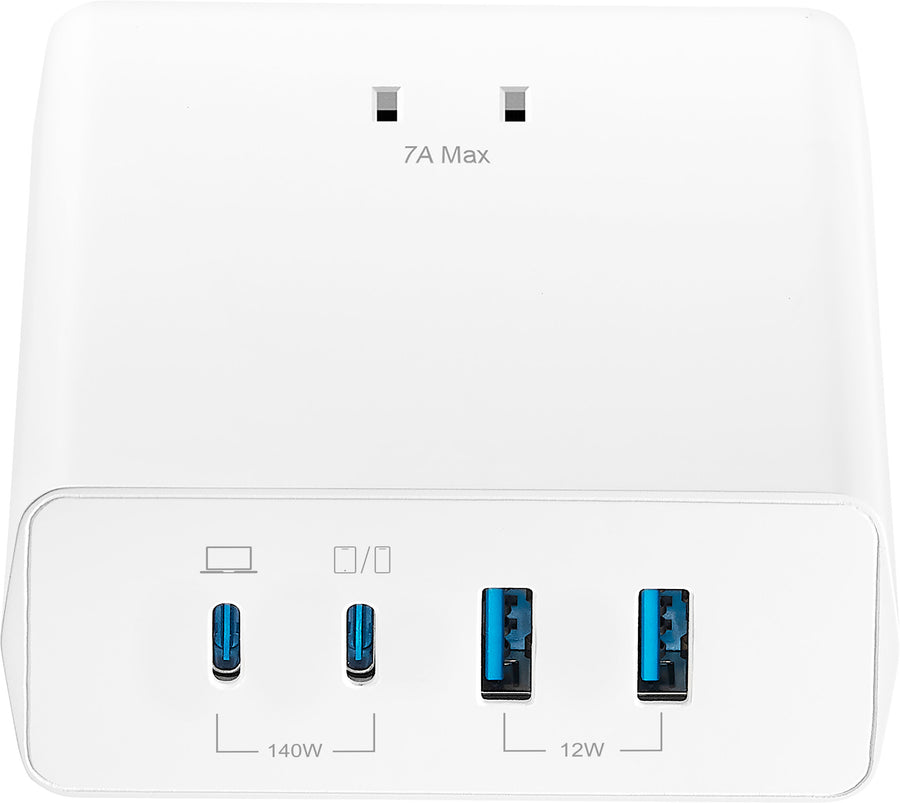 Insignia™ - 140W 4-Port USB and USB-C Desktop Charger Kit for MacBook Pro 16”, Laptops, Smartphone, Tablet, and More - White_0