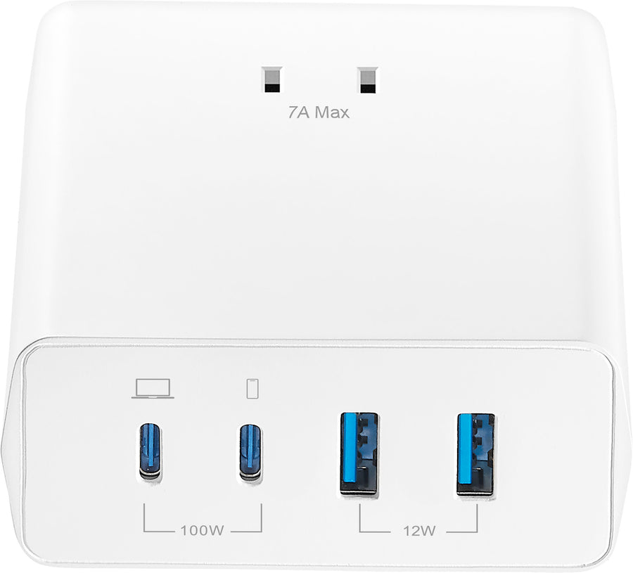 Insignia™ - 100W 4-Port USB and USB-C Desktop Charger Kit for MacBook Pro, Smartphone, Tablet and More - White_0