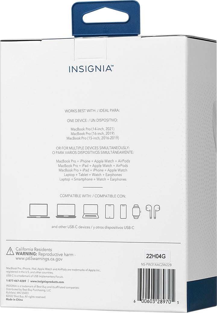 Insignia™ - 100W 4-Port USB and USB-C Desktop Charger Kit for MacBook Pro, Smartphone, Tablet and More - White_5