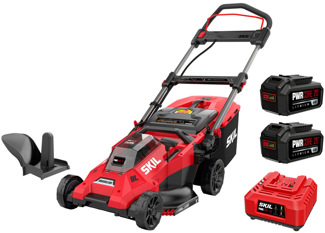 Skil - PWR CORE 20 Brushless 20V 18-In Lawn Mower with Two 4.0 Ah Batteries and Dual Port Charger - Red/Black_0