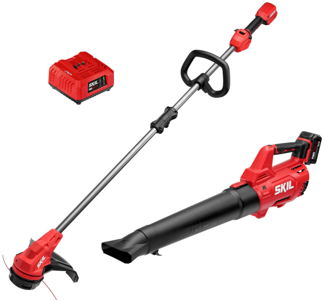Skil - PWR CORE 20 Brushless 20V 13-In String Trimmer and 400 CFM Leaf Blower Kit with 4.0Ah Battery and Charger - Red/Black_0